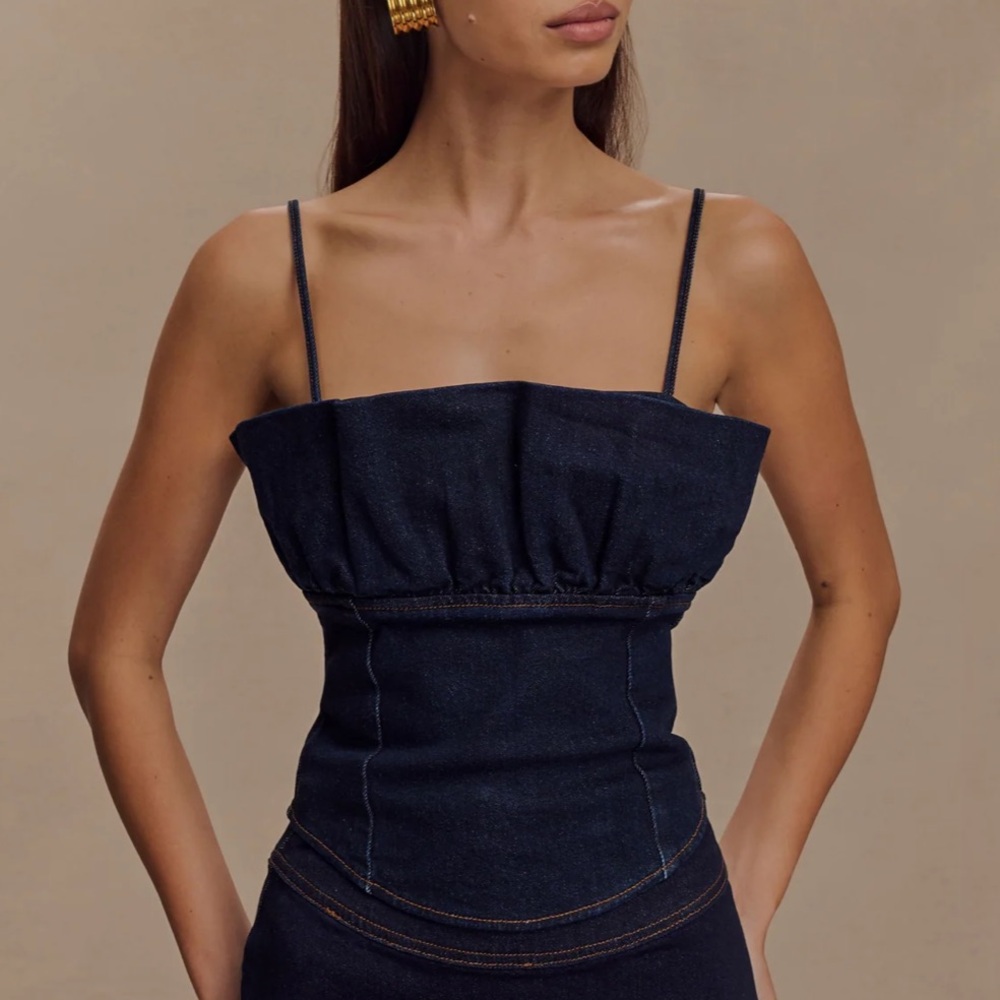 NWT Denim Midi Skirt Set, Top (M) Skirt (S)